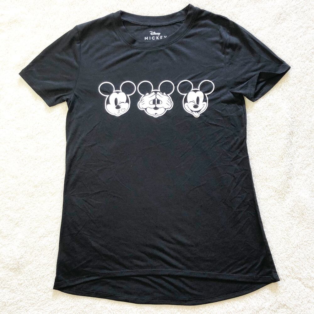 Disney X-Small Mickey Black & White High Low Short Sleeve Crewneck Tee T-Shirt
